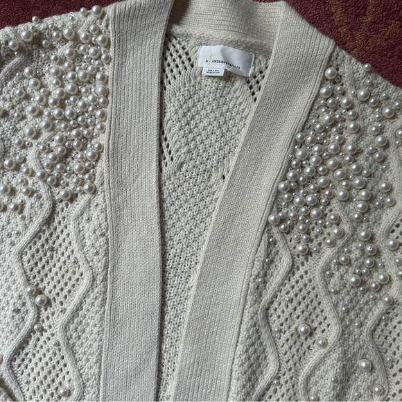 🔮 Anthropologie Pearl Embellished Cable Knit Cardigan - Picture 3 of 8